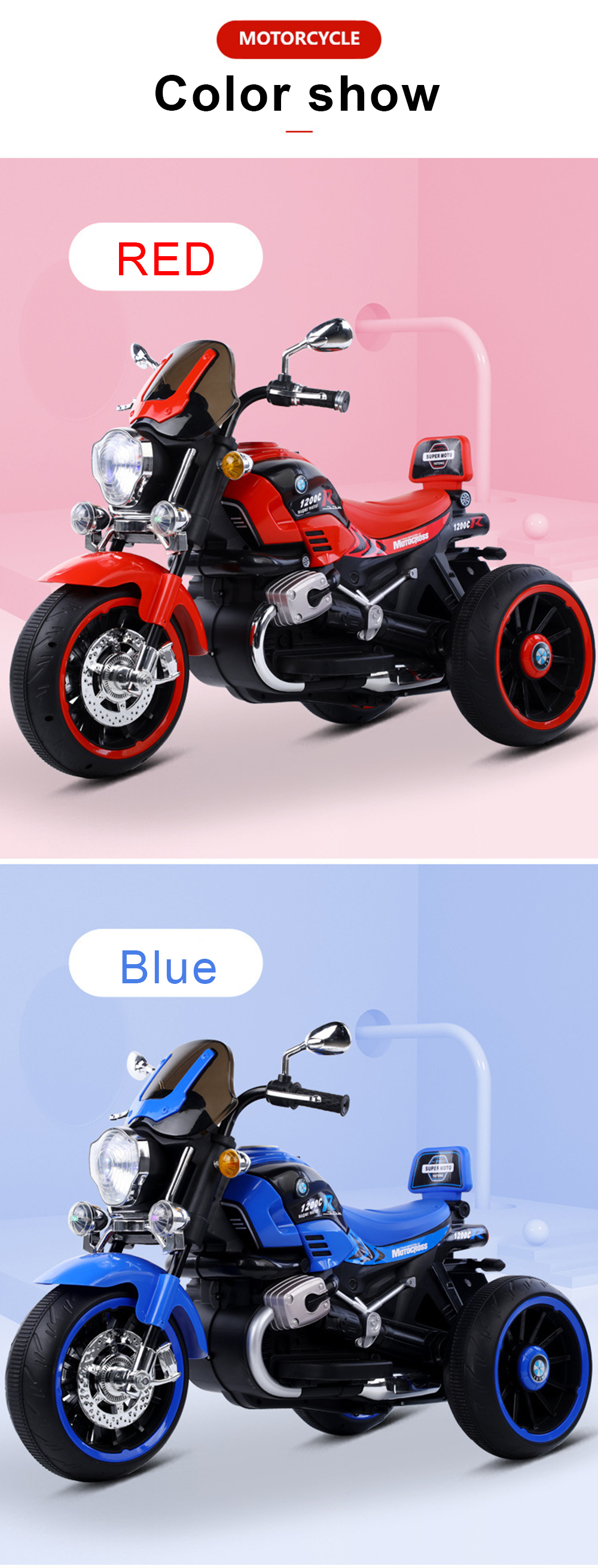 3 Wheel Kids Electric Scooter Motorcycle Children Bike 3-9 Year Old